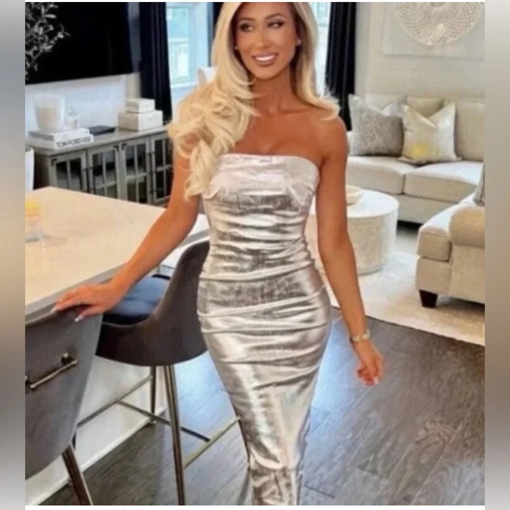 Zara Silver Strapless Dress - Picture 10 of 16